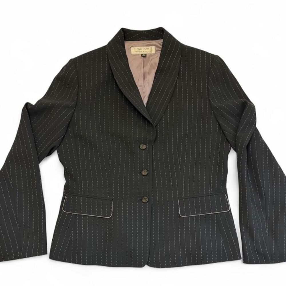 Tahari black and purple pinstripe